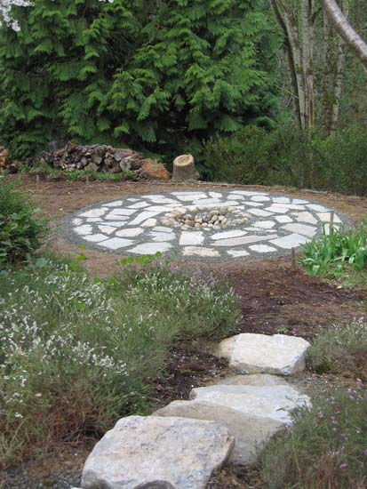 The fire-pit that Ken and Alex built together.We have used it well.  To the right of this  is our vegetable garden - 17 x 27.5 (a golden rectangle). We just fenced it to keep out the critters. To the left is a huge raspberry patch - red & golden raspberries.